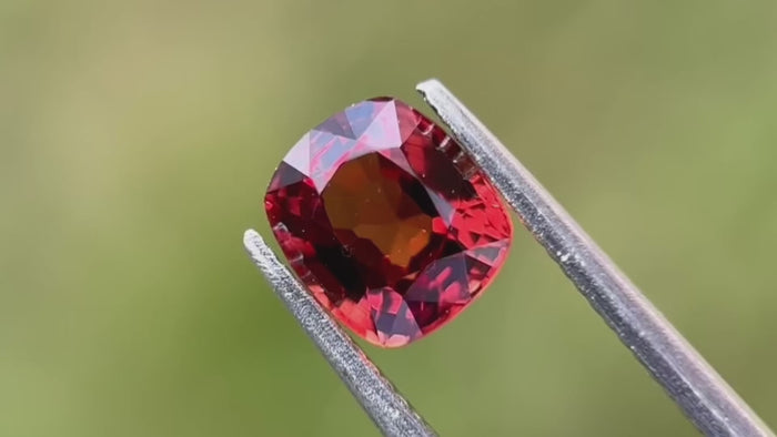 Red-orange natural spinel gemstone, renowned for its vibrant colour and brilliance. Ideal for fine jewellery and bespoke designs, sourced from Mogok, Myanmar.